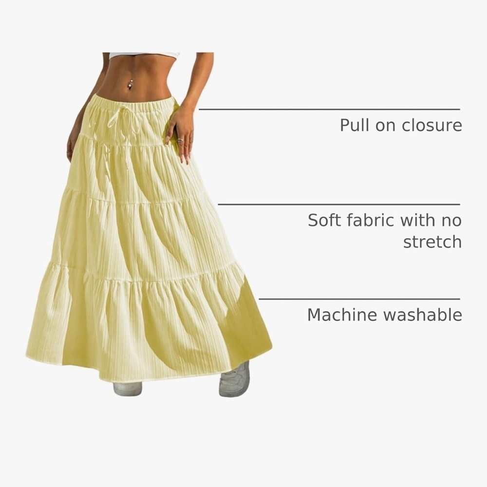 Women's Boho Skirt Flowy Butter Yellow Ruffle Long Maxi Skirts Going Out Outfits - Picture 4 of 7